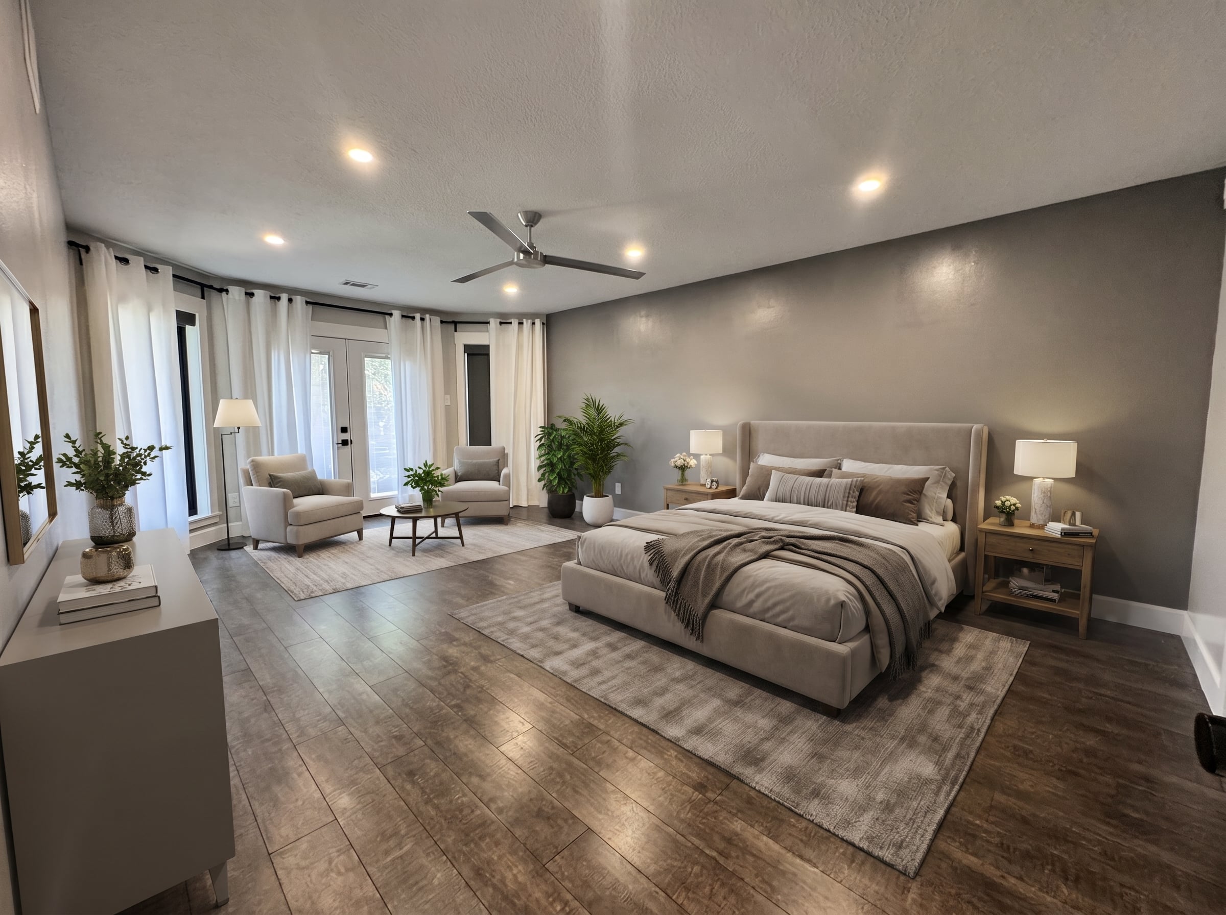 Primary bedroom, virtually staged